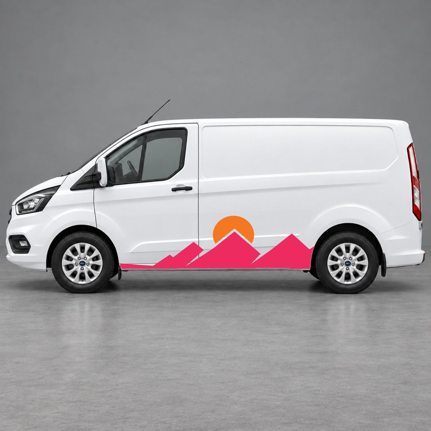 Ford Transit Custom Minimal Mountain Peak Side Graphics in Pink & Orange