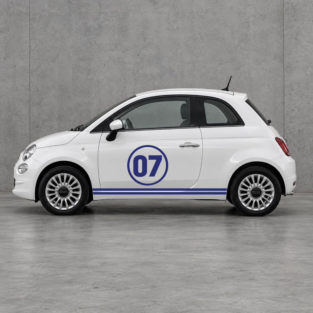 Fiat 500 Choose Your Number Racing Stripes Kit - Pair Supplied in Navy Blue