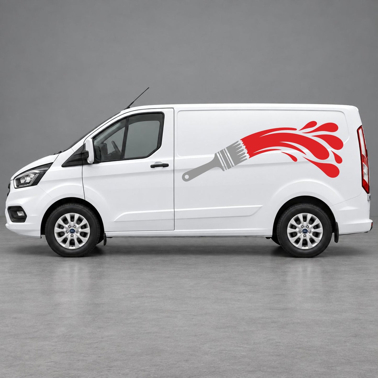 Ford Transit Custom Paintbrush Swoosh Side Graphics in Grey & Red