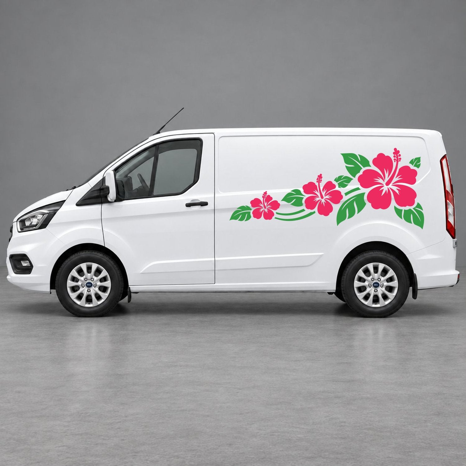 Ford Transit Custom Hibiscus Flower Trail Side Graphics in Green & Pink