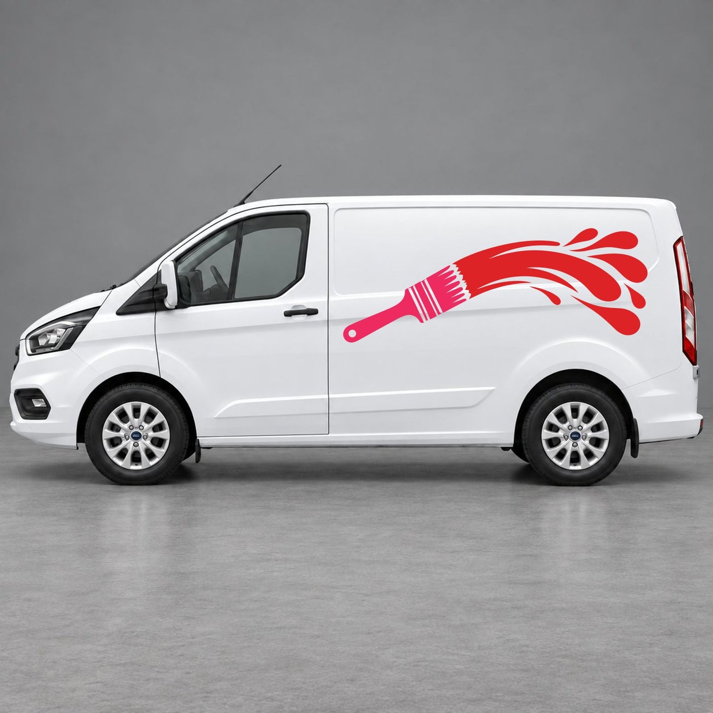 Ford Transit Custom Paintbrush Swoosh Side Graphics in Pink & Red