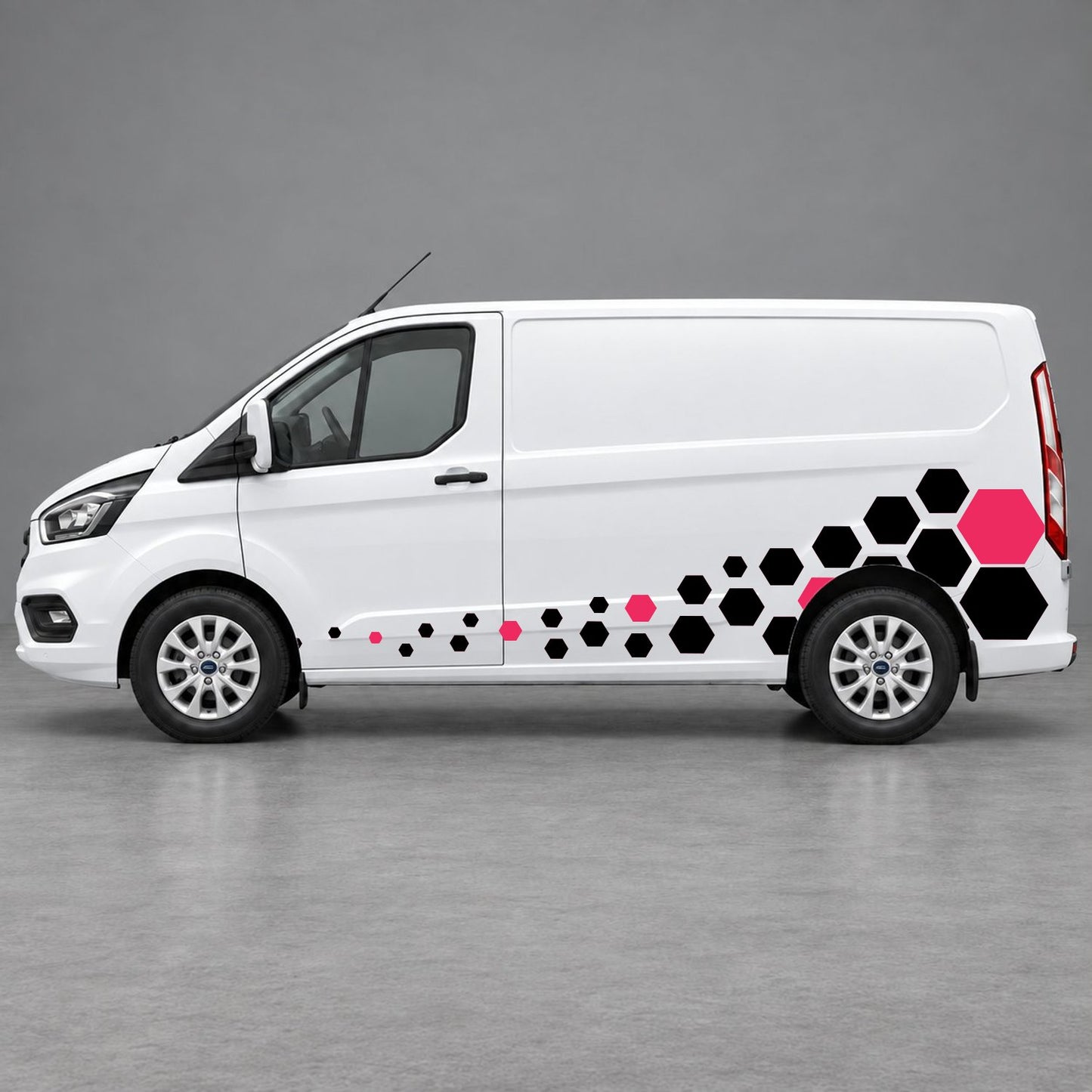 Ford Transit Custom Lower Hexagon Fade Side Graphics in Pink & Pink