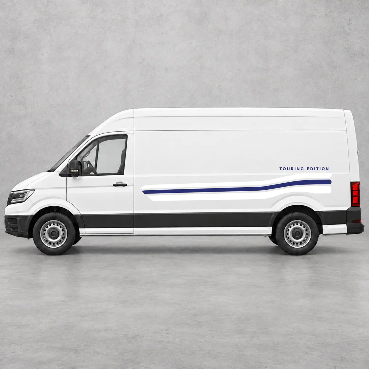 VW Crafter Touring Edition Side Stripes in White & Navy Blue