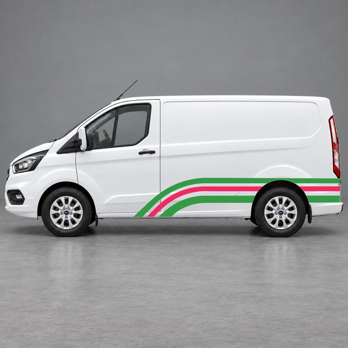 Ford Transit Custom Retro Triple-Arch Side Stripes in Green & Pink