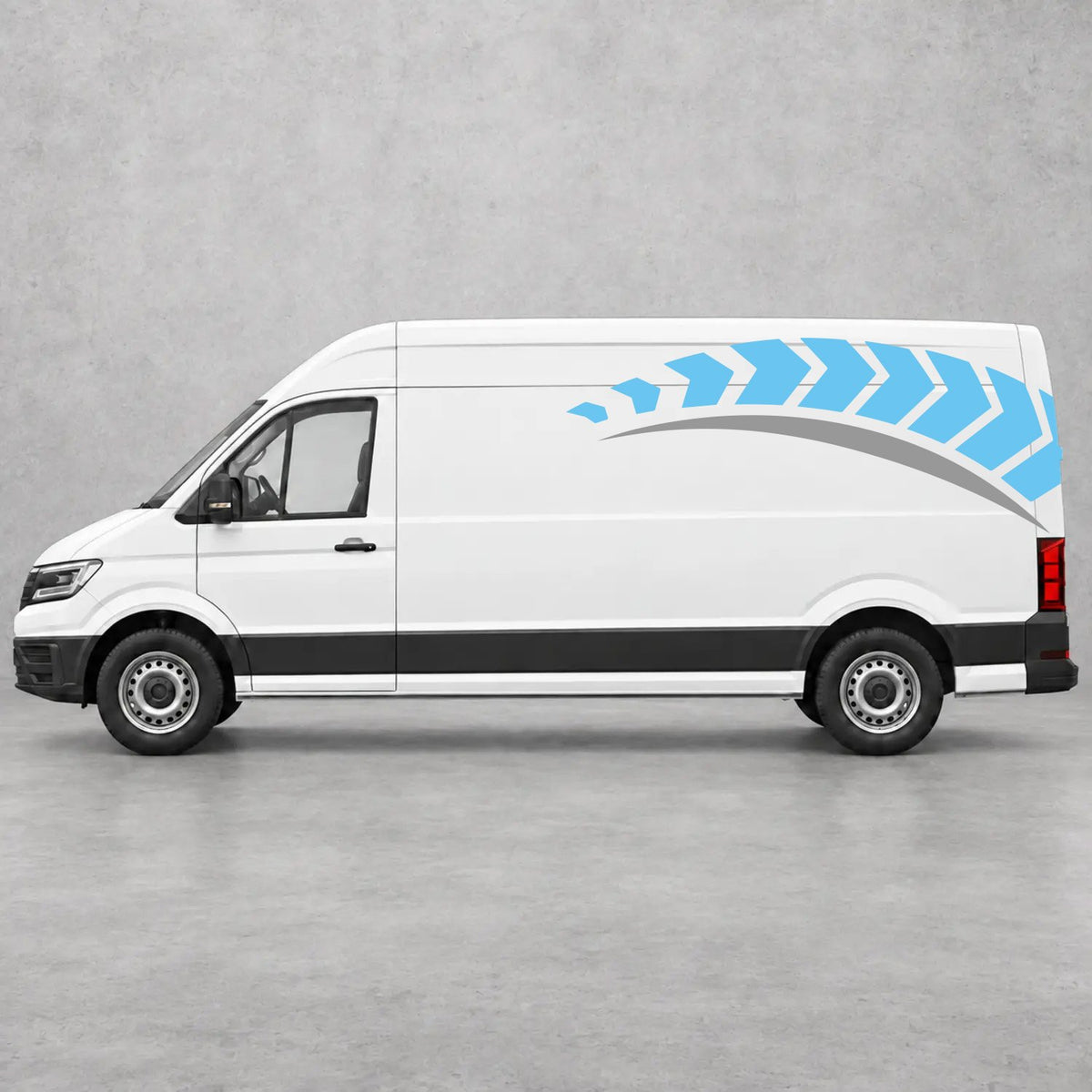 VW Crafter Chevron Track Side Graphics in Light Blue & Grey
