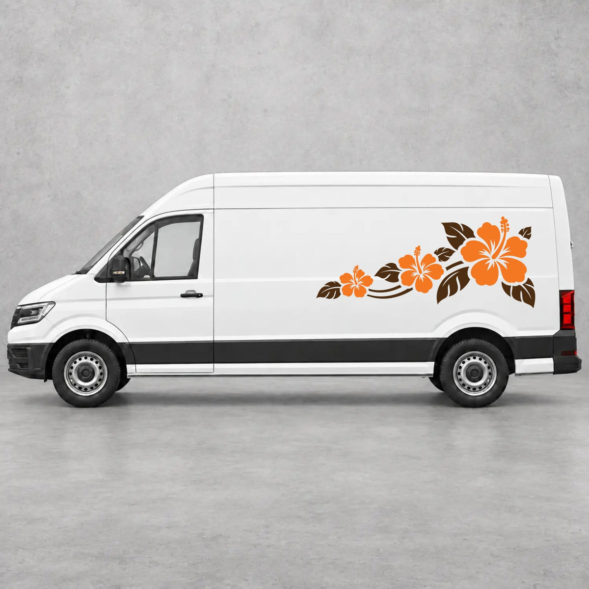 VW Crafter Hibiscus Flower Trail Side Graphics in Brown & Orange