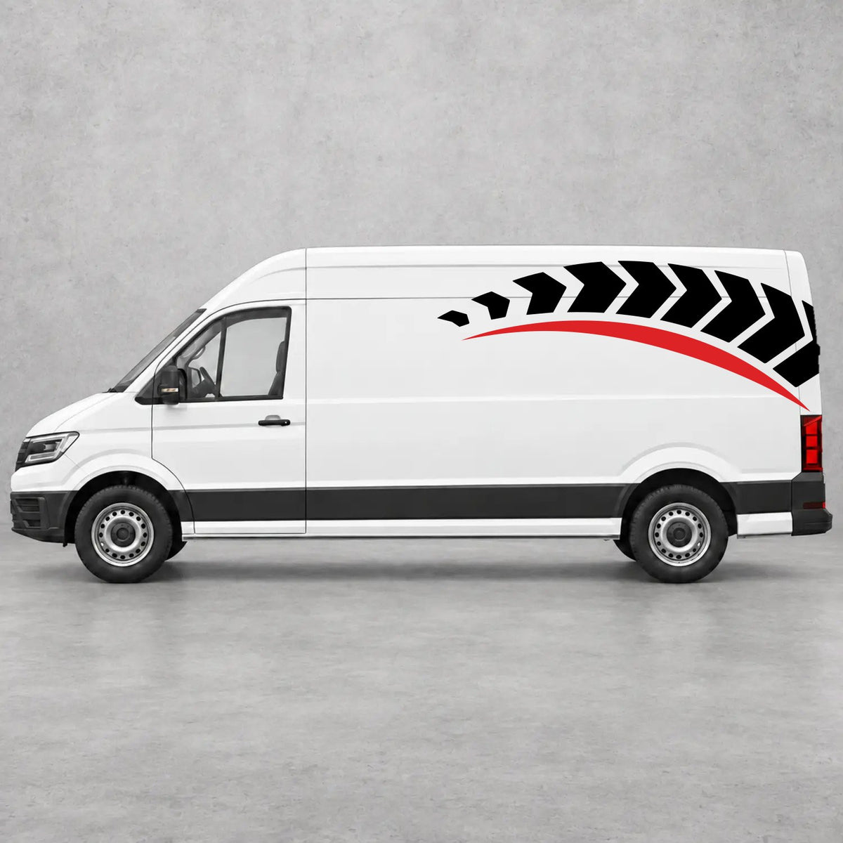 VW Crafter Chevron Track Side Graphics in Black & Red
