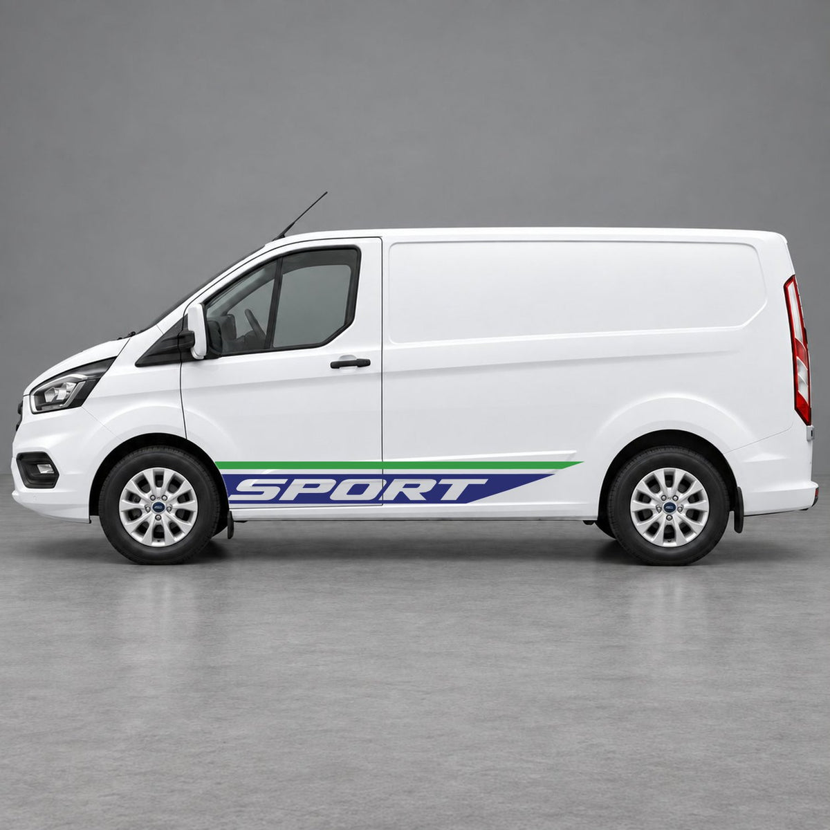 Ford Transit Custom Sport Swoosh Lower Side Stripes in Green & Navy Blue