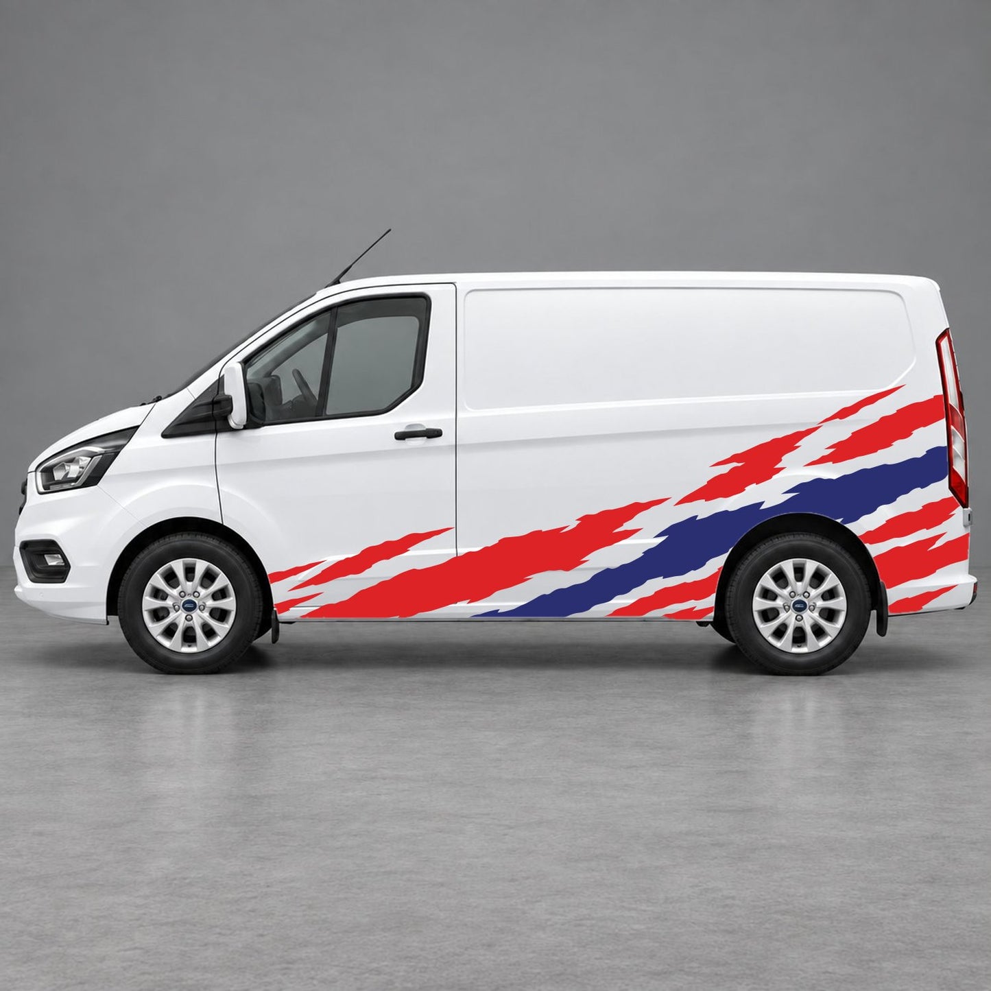 Ford Transit Custom Claw Scratch Side Graphics in Red & Navy Blue