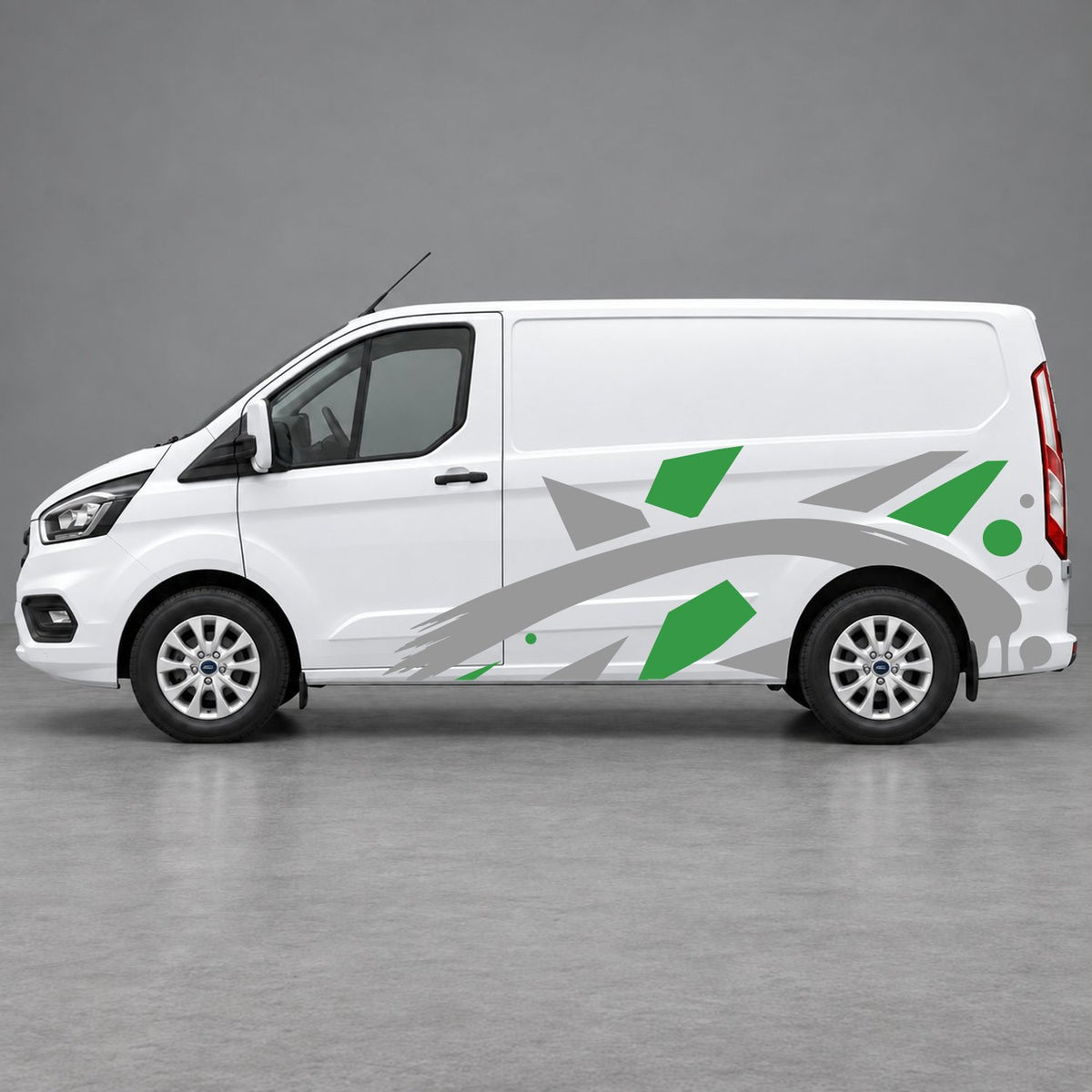 Ford Transit Custom Abstract Geometric Splash Side Graphics in Green & Grey