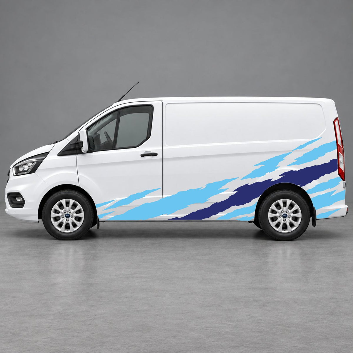 Ford Transit Custom Claw Scratch Side Graphics in Light Blue & Navy Blue