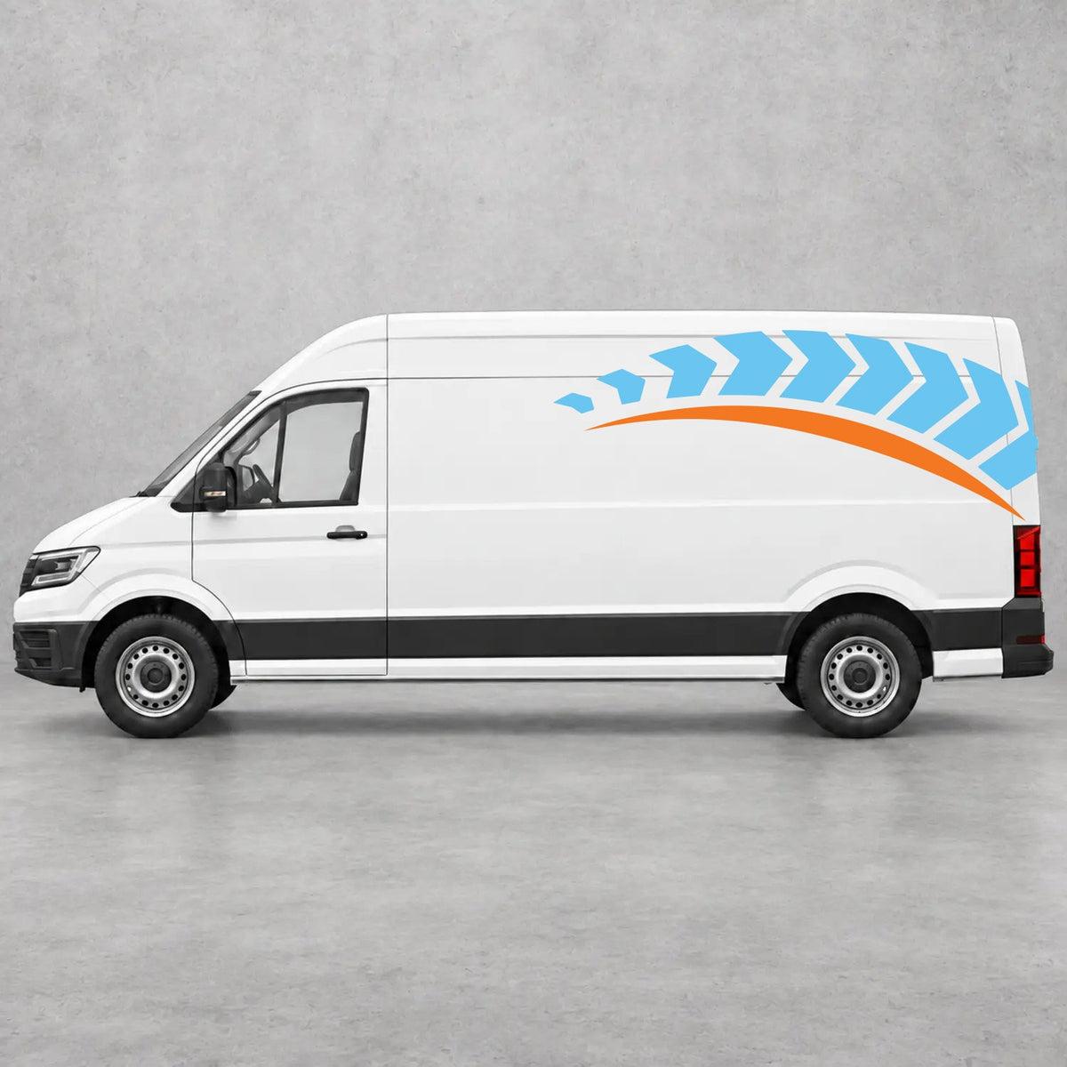VW Crafter Chevron Track Side Graphics in Light Blue & Orange