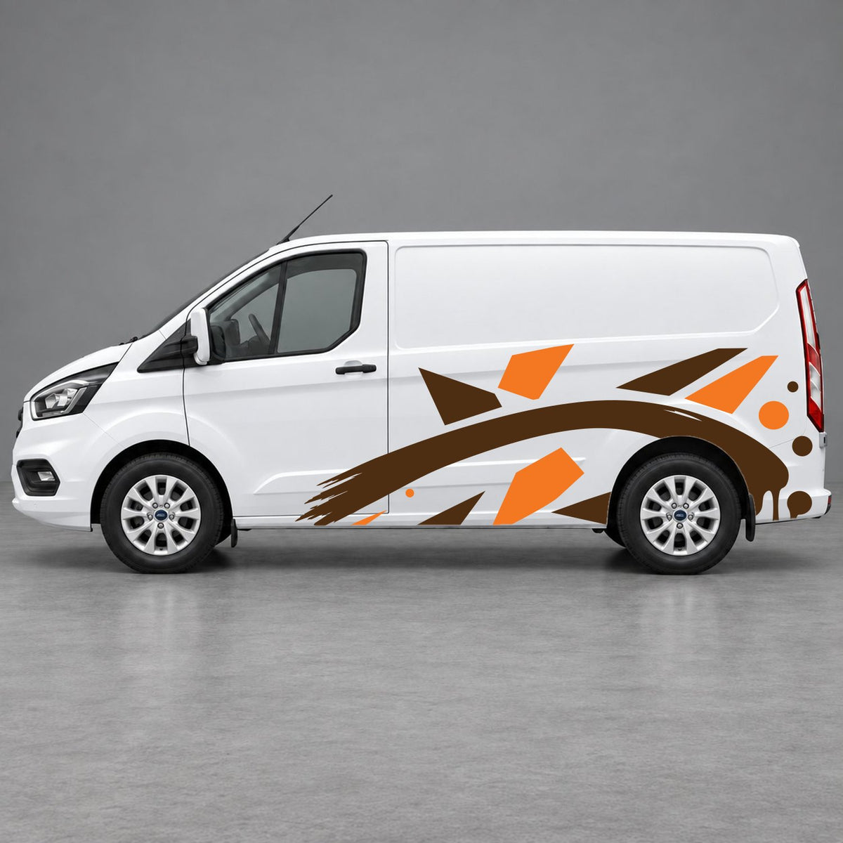 Ford Transit Custom Abstract Geometric Splash Side Graphics in Orange & Brown