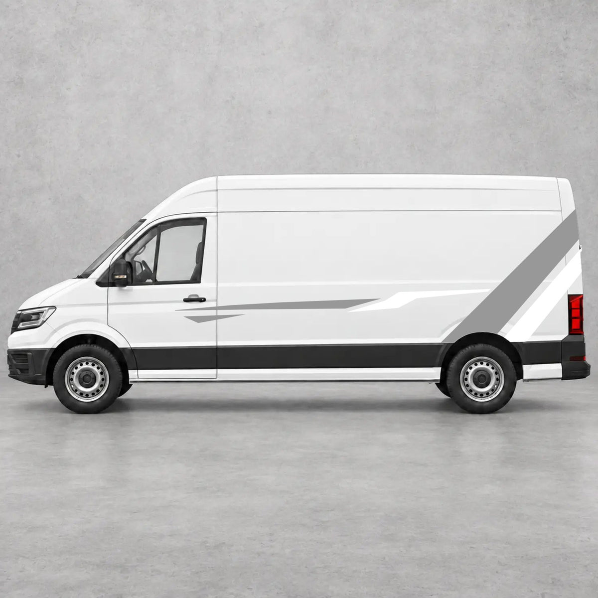 VW Crafter Bold Rear Diagonal Side Stripes in Grey & White