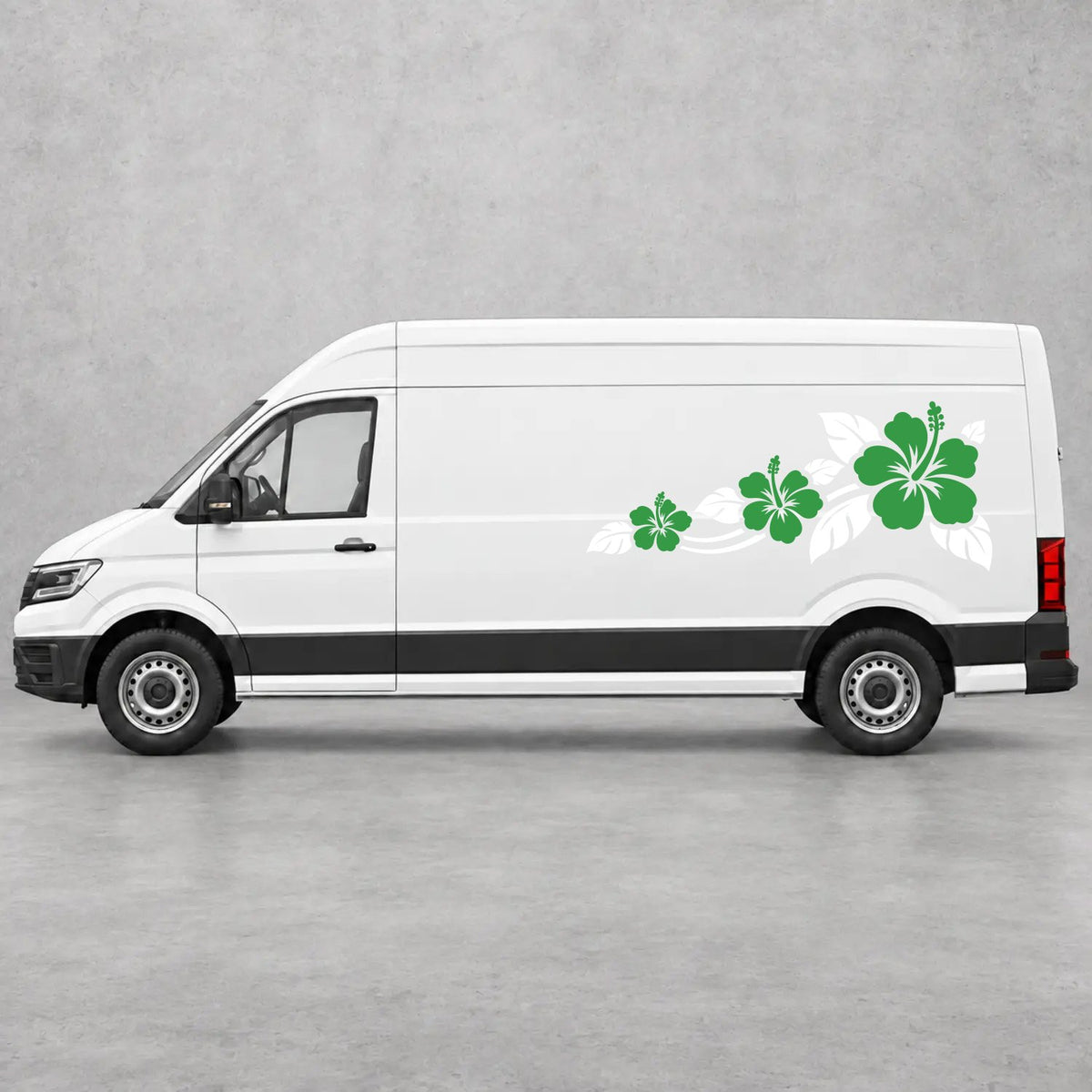VW Crafter Hibiscus Flower Trail Side Graphics in White & Green