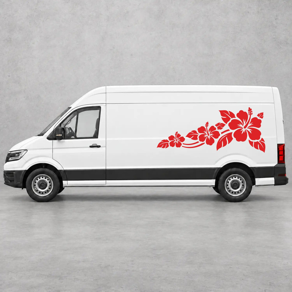 VW Crafter Hibiscus Flower Trail Side Graphics in Red & Red