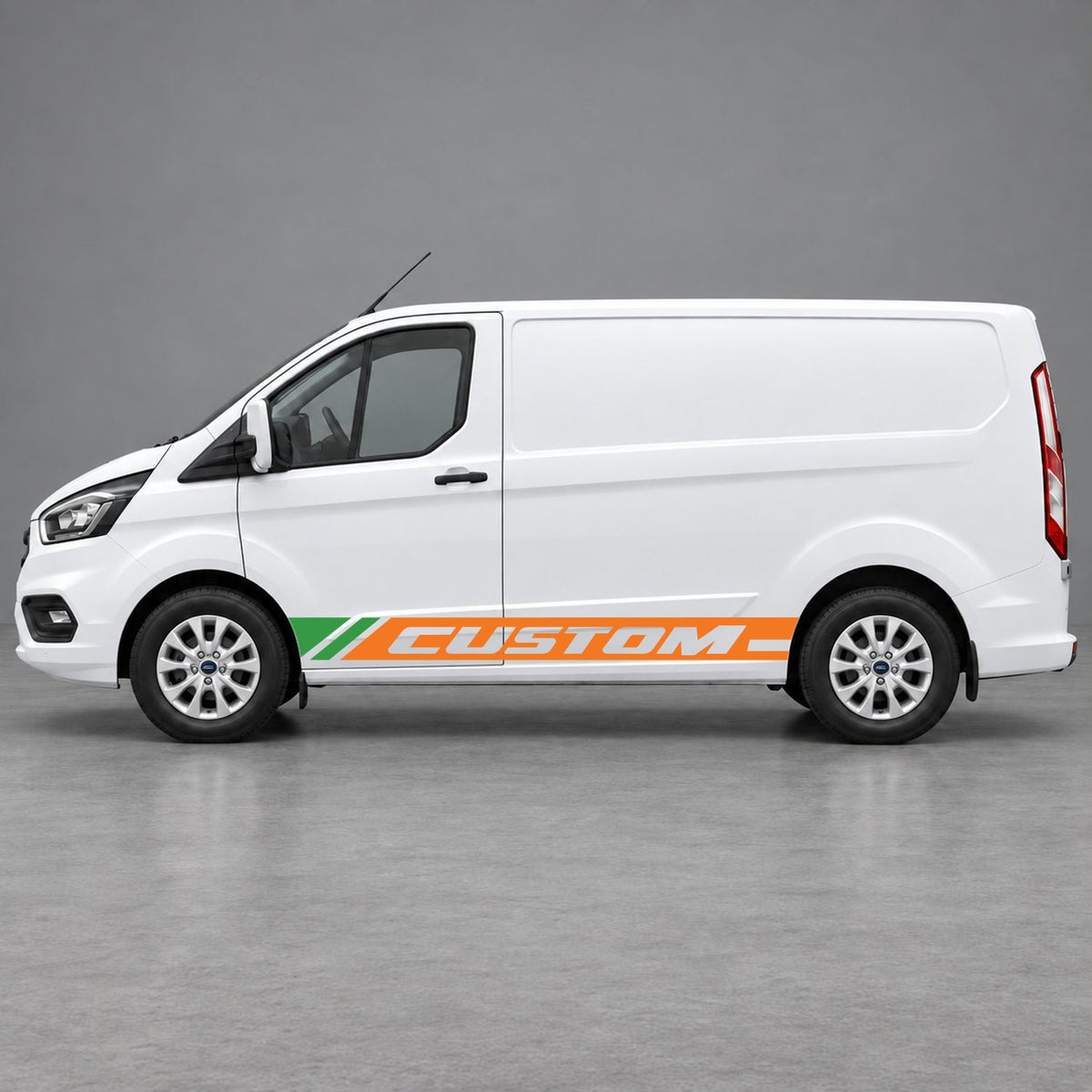 Ford Transit Custom Custom Lower Side Stripes in Orange & Green