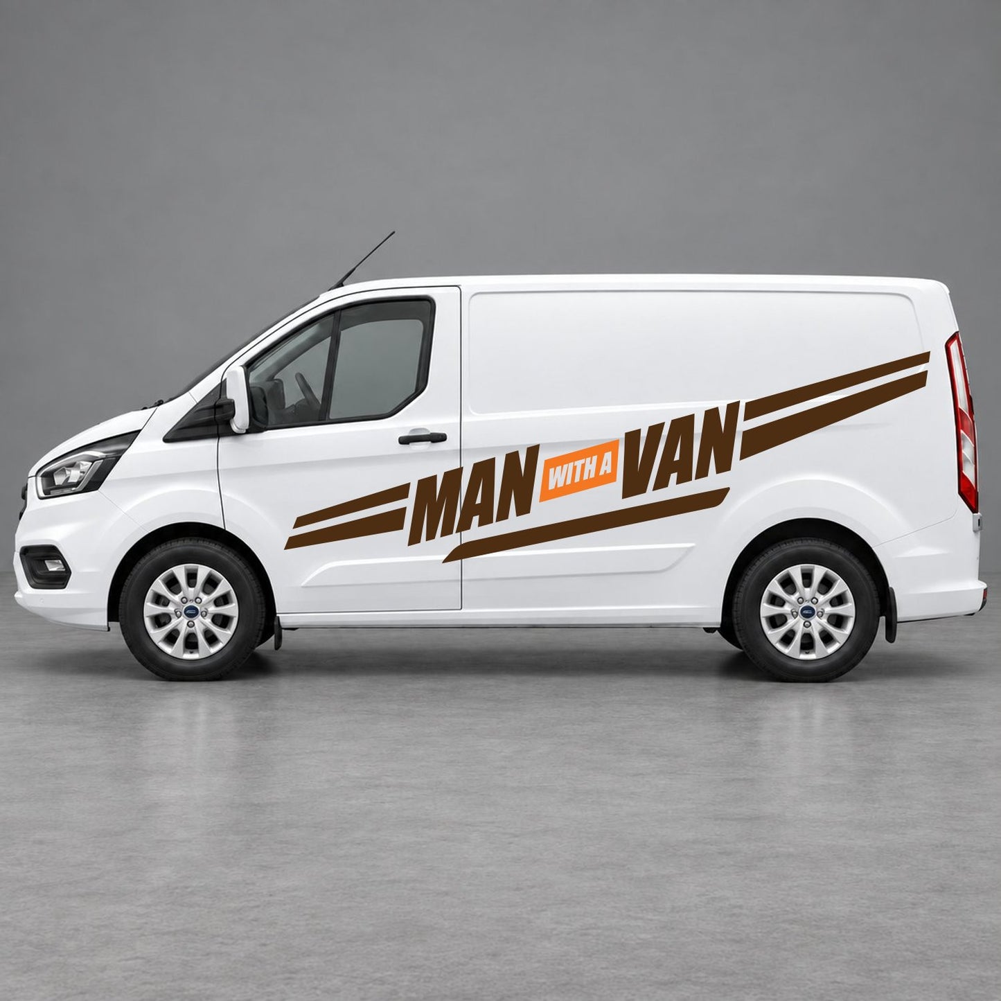 Ford Transit Custom Man with a Van Side Stripes in Brown & Orange