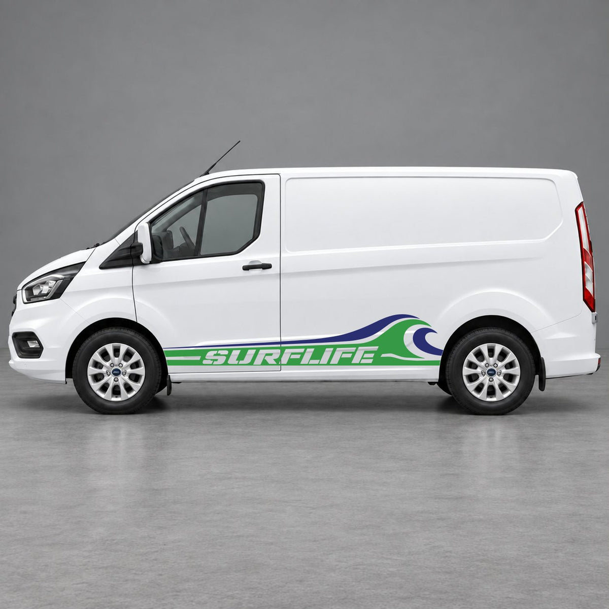 Ford Transit Custom Surflife Wave Side Stripes in Green & Navy Blue