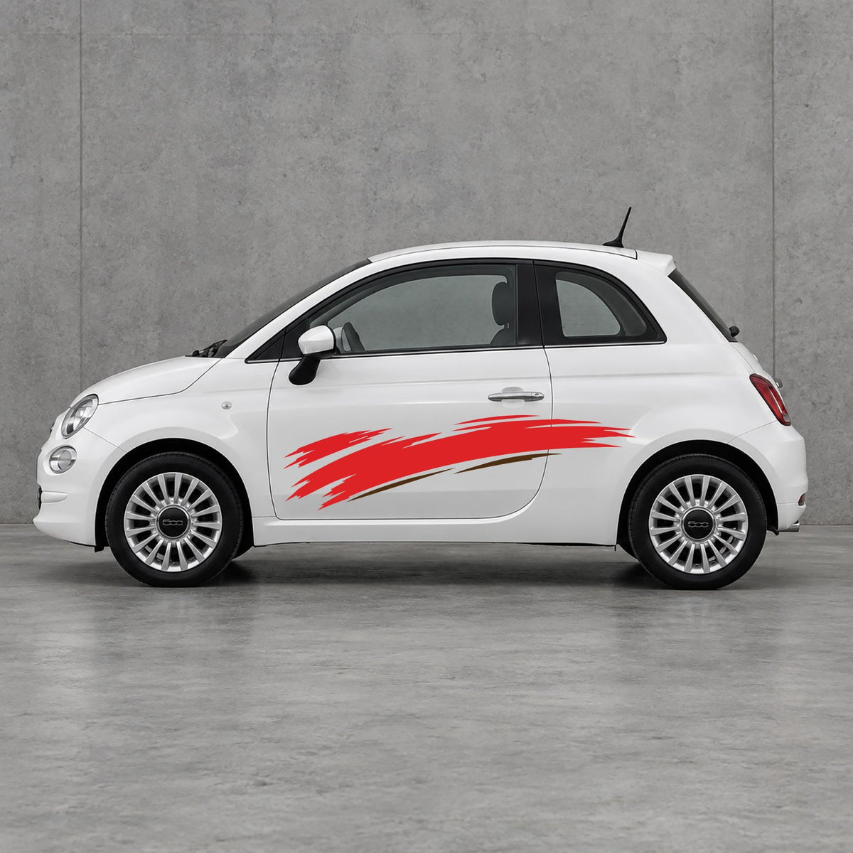 Fiat 500 Italian Red Brush Side Graphics Kit - Pair Supplied in Brown & Red