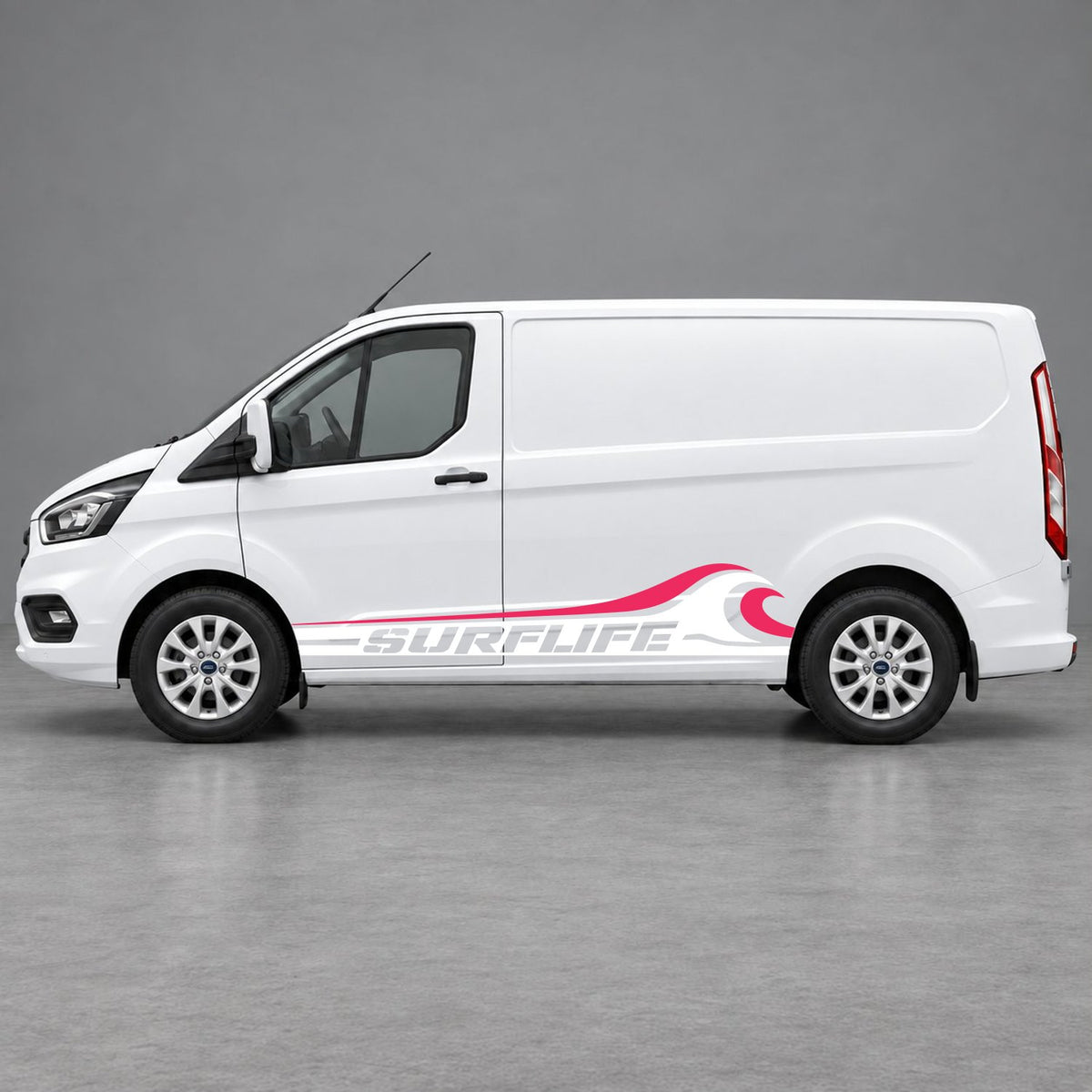 Ford Transit Custom Surflife Wave Side Stripes in White & Pink