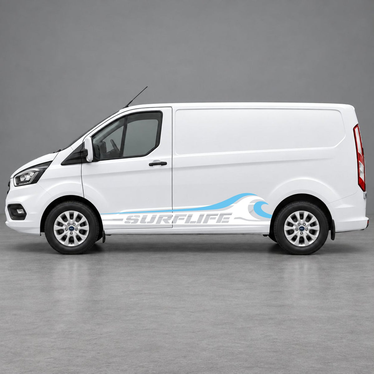 Ford Transit Custom Surflife Wave Side Stripes in White & Light Blue