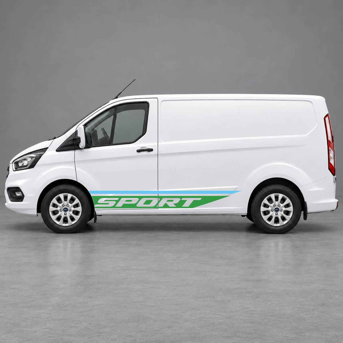 Ford Transit Custom Sport Swoosh Lower Side Stripes in Light Blue & Green
