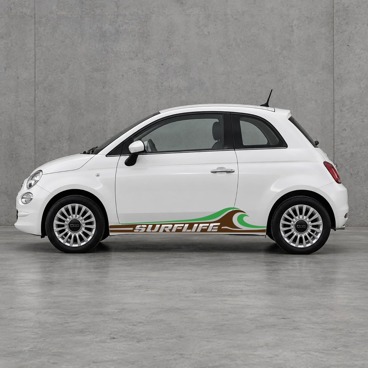 Fiat 500 Surf Life Side Stripes Kit - Pair Supplied in Brown & Green