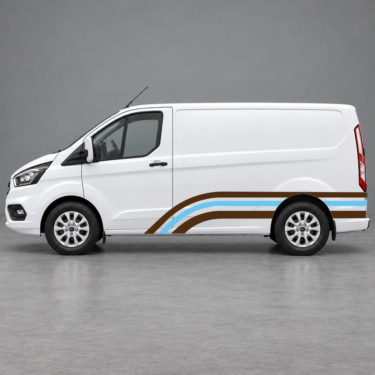 Ford Transit Custom Retro Triple-Arch Side Stripes in Brown & Light Blue