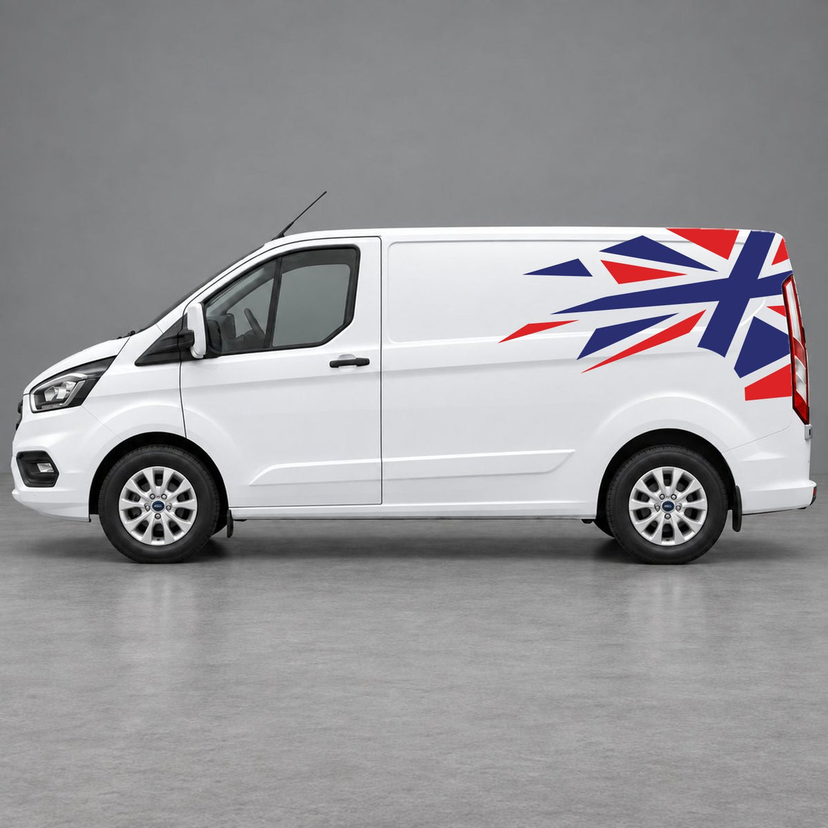 Ford Transit Custom Shattered Union Jack Side Graphics in Red & Navy Blue