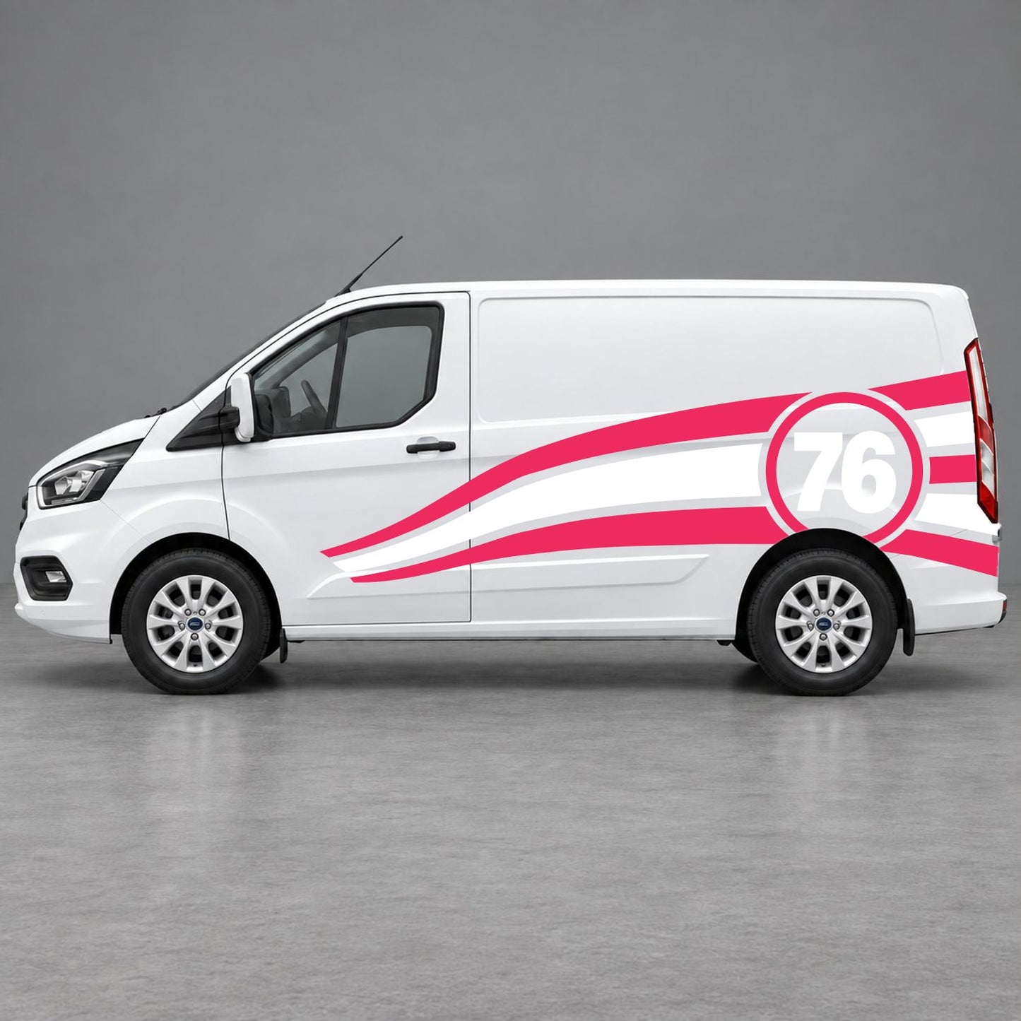 Ford Transit Custom Personalised Number 76 Racing Side Graphics in Pink & White