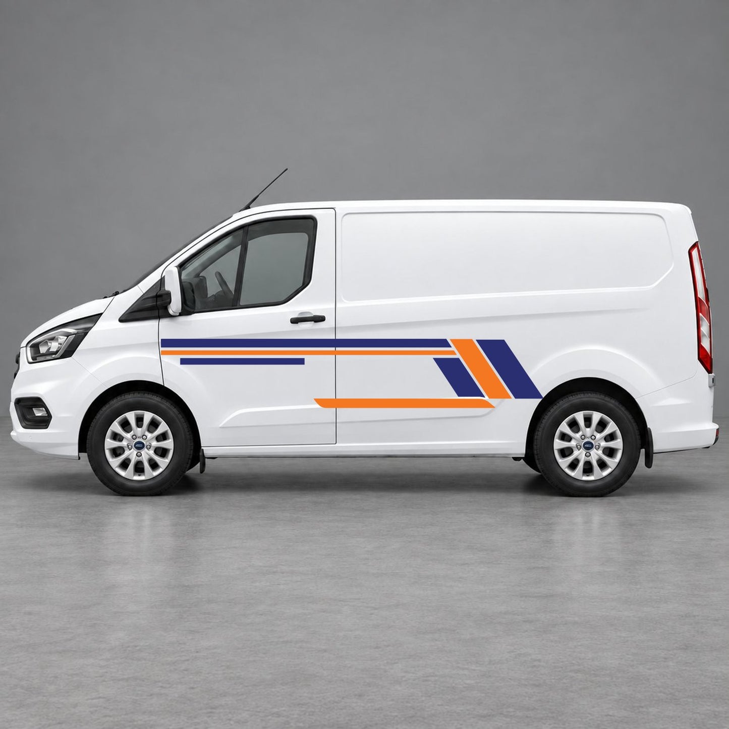 Ford Transit Custom Geometric Outline Side Stripes in Navy Blue & Orange