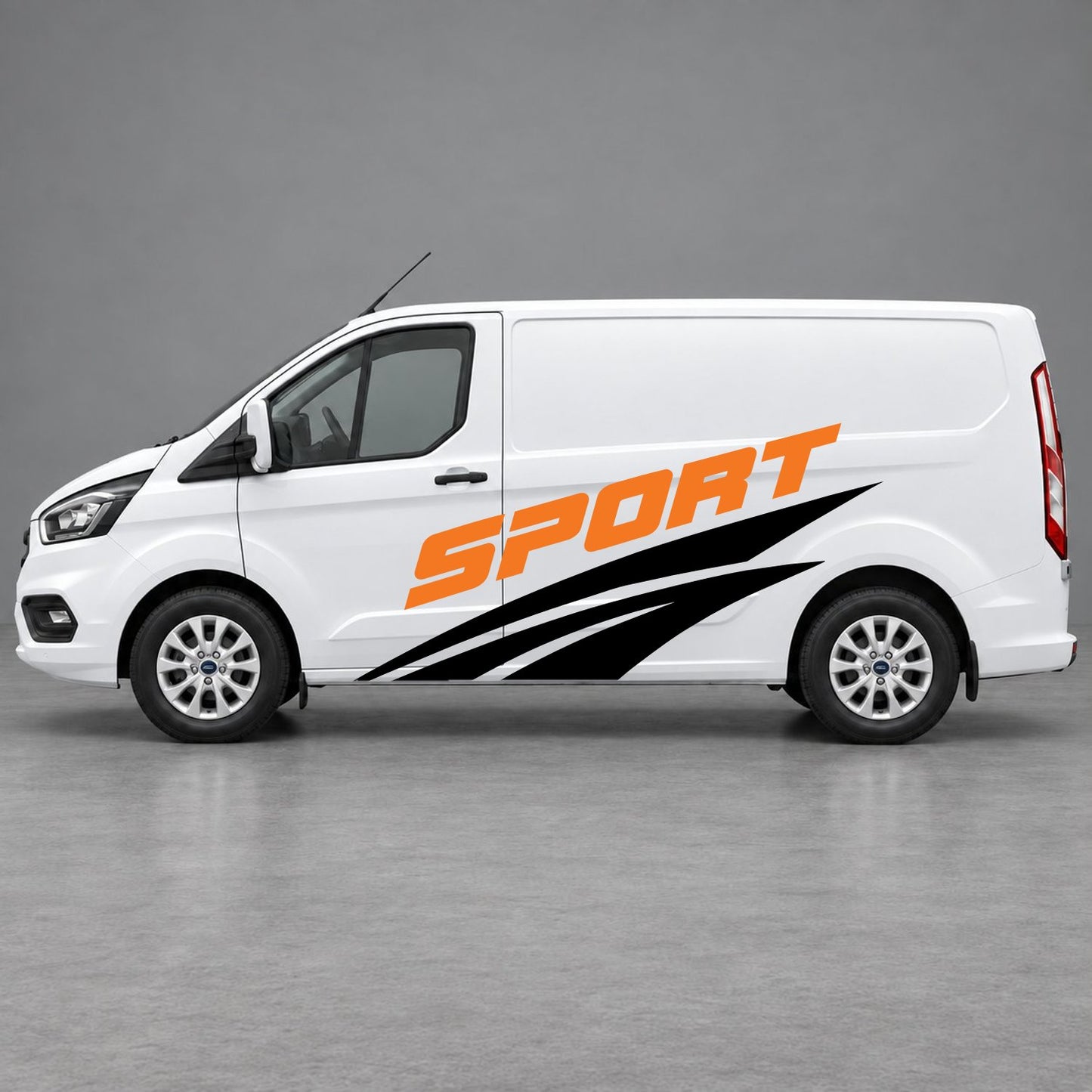 Ford Transit Custom Sport Twin Stripe Side Graphics in Black & Orange