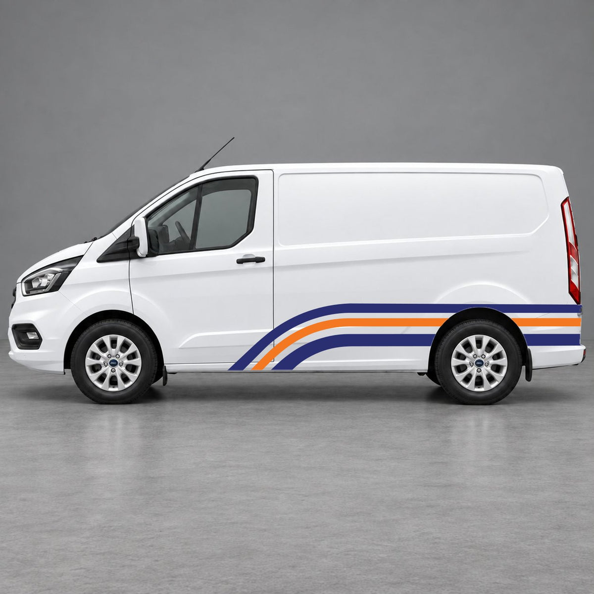 Ford Transit Custom Retro Triple-Arch Side Stripes in Navy Blue & Orange