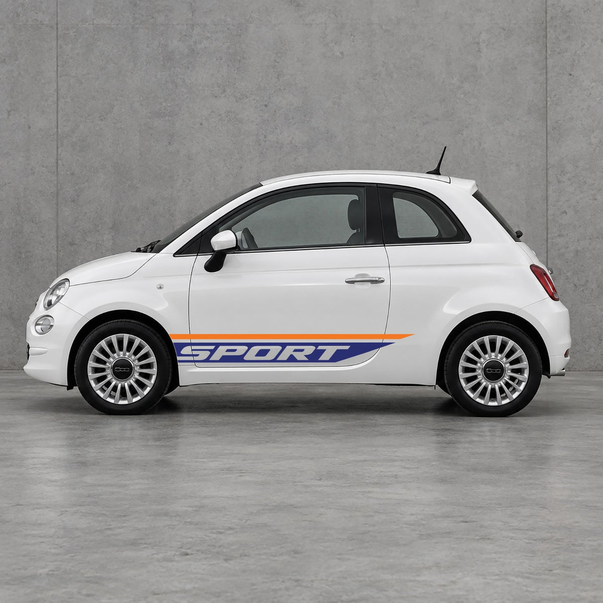 Fiat 500 Sport Lower Side Stripes Kit - Pair Supplied in Orange & Navy Blue