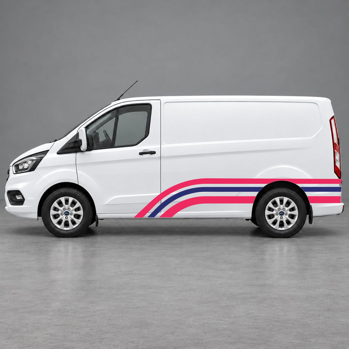 Ford Transit Custom Retro Triple-Arch Side Stripes in Pink & Navy Blue