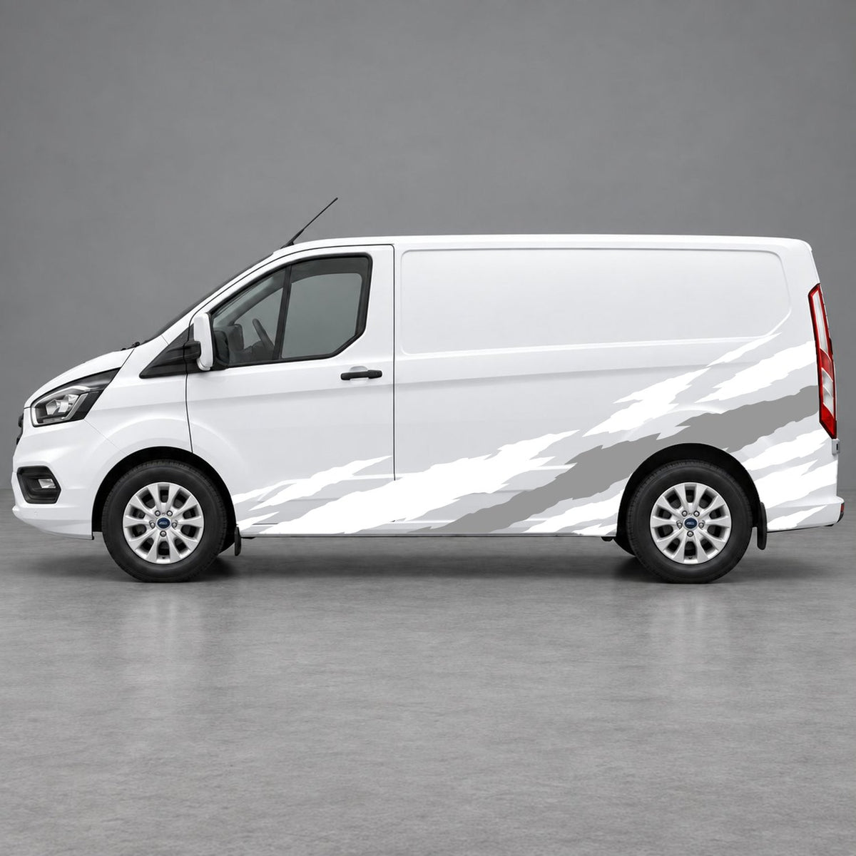 Ford Transit Custom Claw Scratch Side Graphics in White & Grey