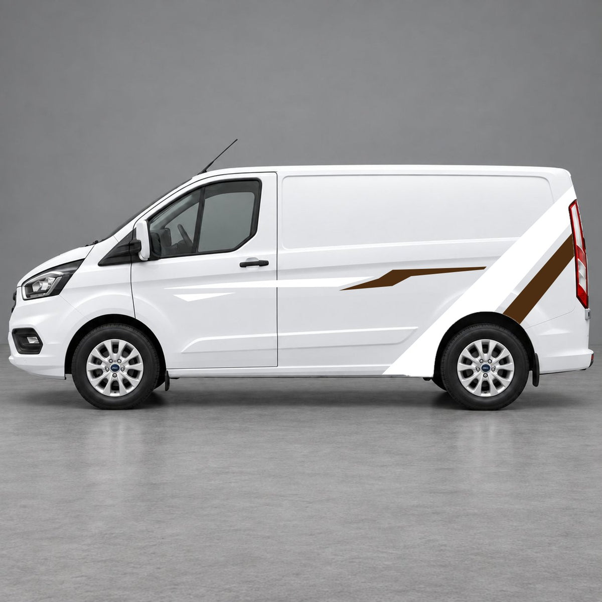 Ford Transit Custom Bold Rear Diagonal Side Stripes in White & Brown