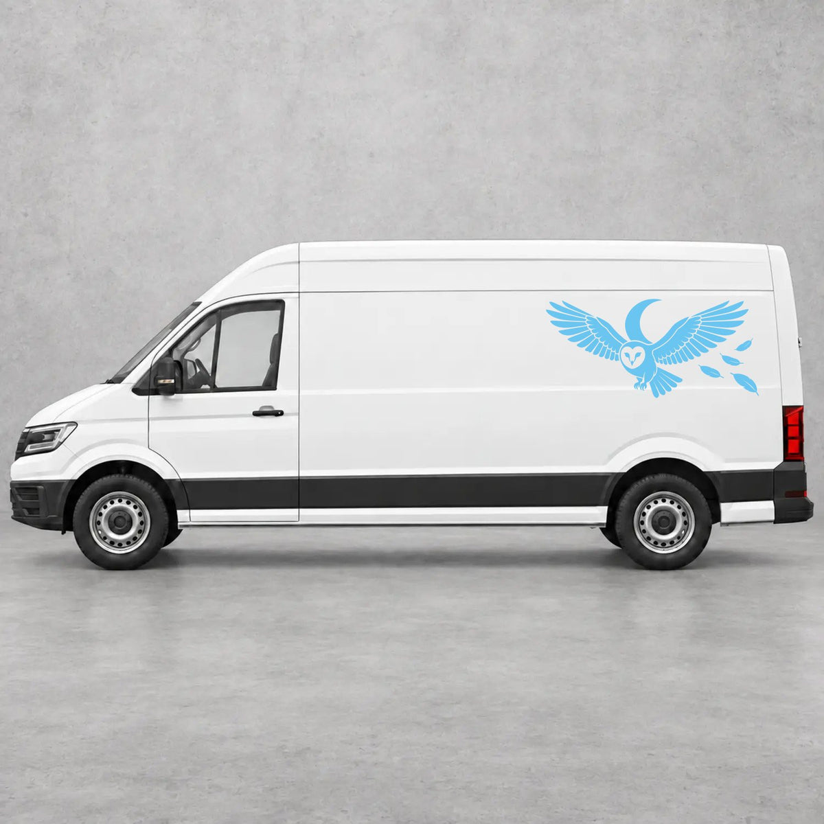 VW Crafter Flying Owl Side Graphics in Light Blue