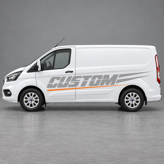Ford Transit Custom Custom Racing Side Stripes in Grey & Orange
