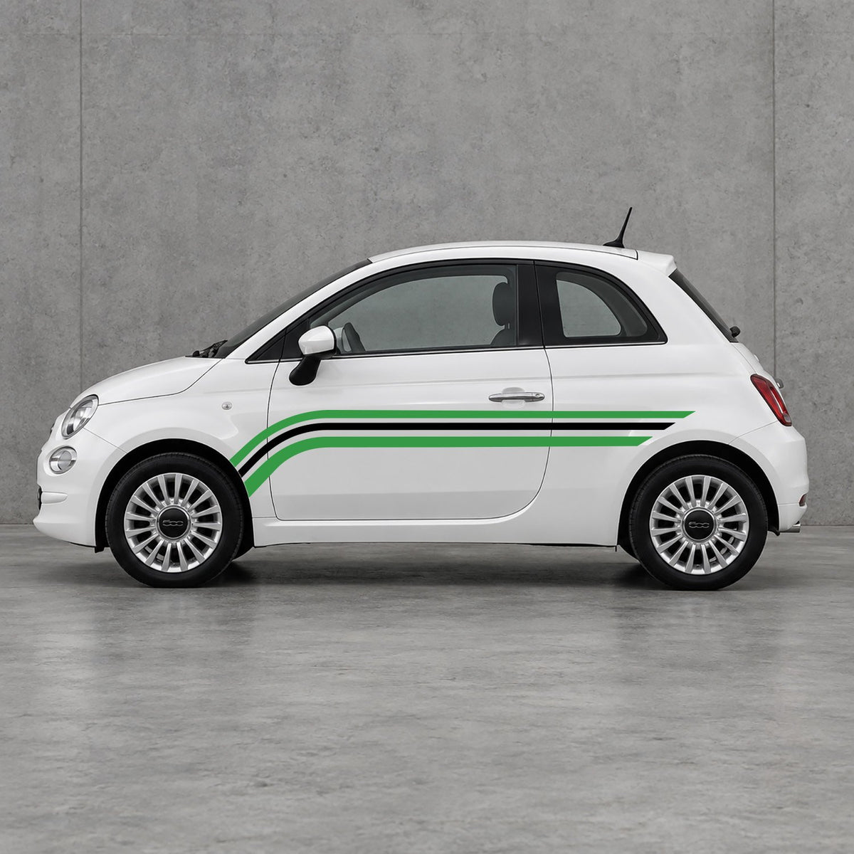 Fiat 500 Retro Triple Side Stripes Kit - Pair Supplied in Green & Black