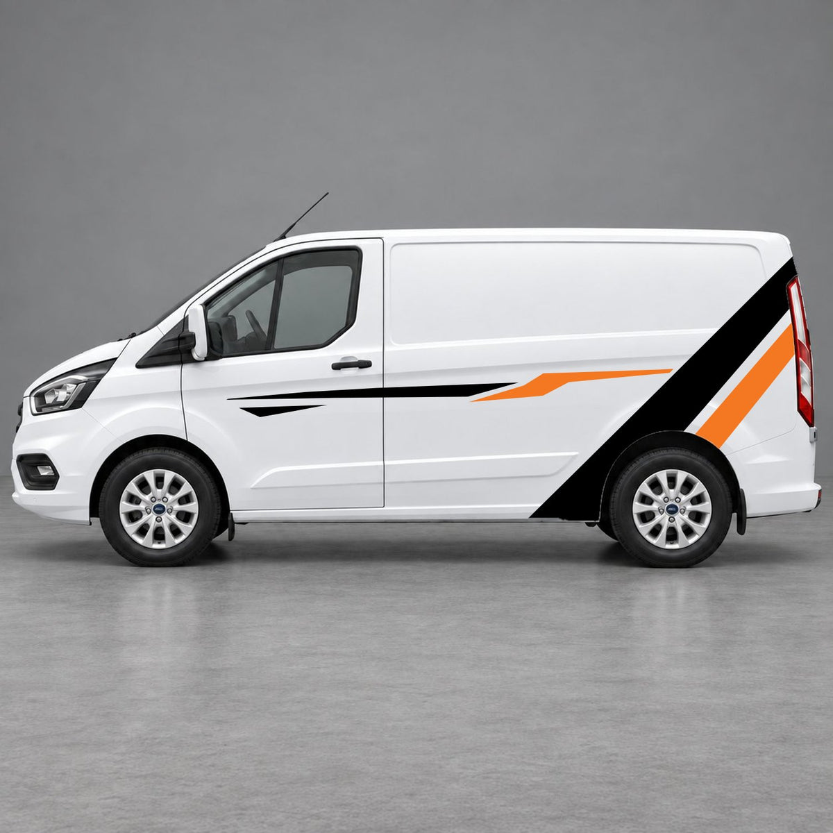 Ford Transit Custom Bold Rear Diagonal Side Stripes in Black & Orange
