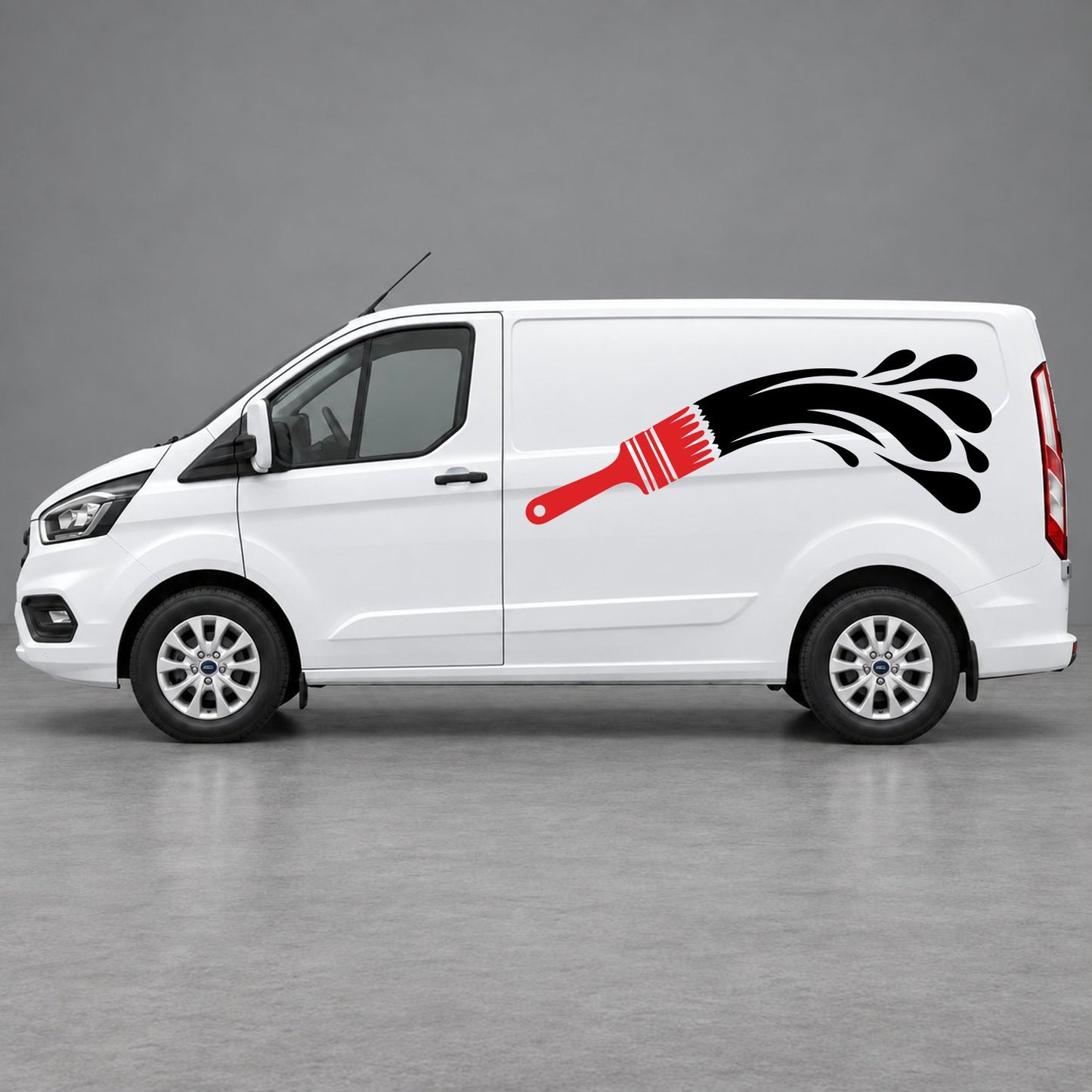 Ford Transit Custom Paintbrush Swoosh Side Graphics in Red & Black
