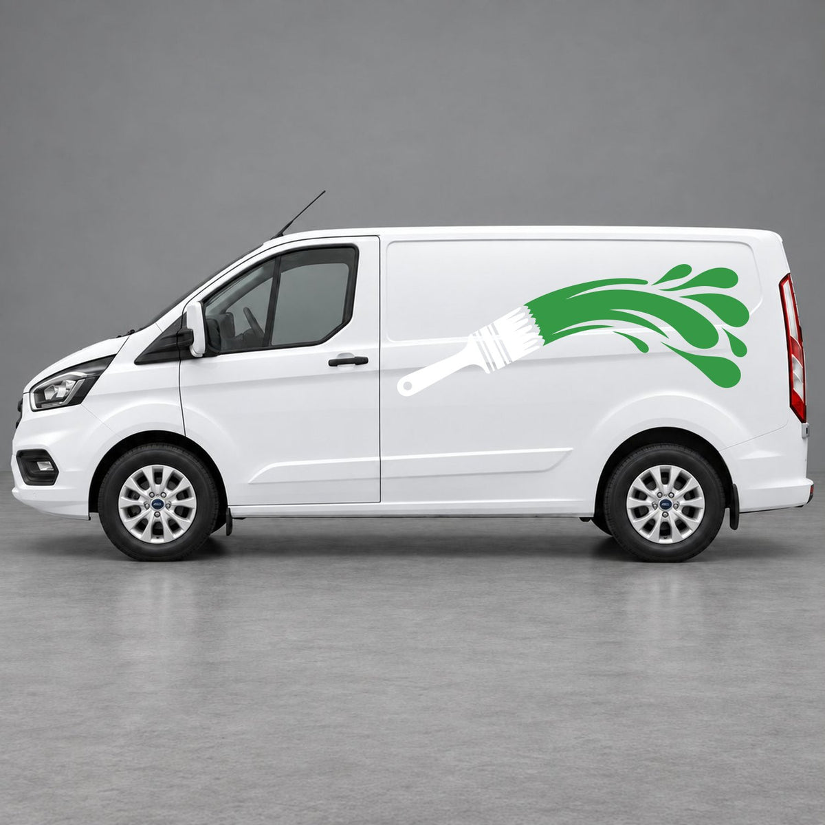 Ford Transit Custom Paintbrush Swoosh Side Graphics in White & Green