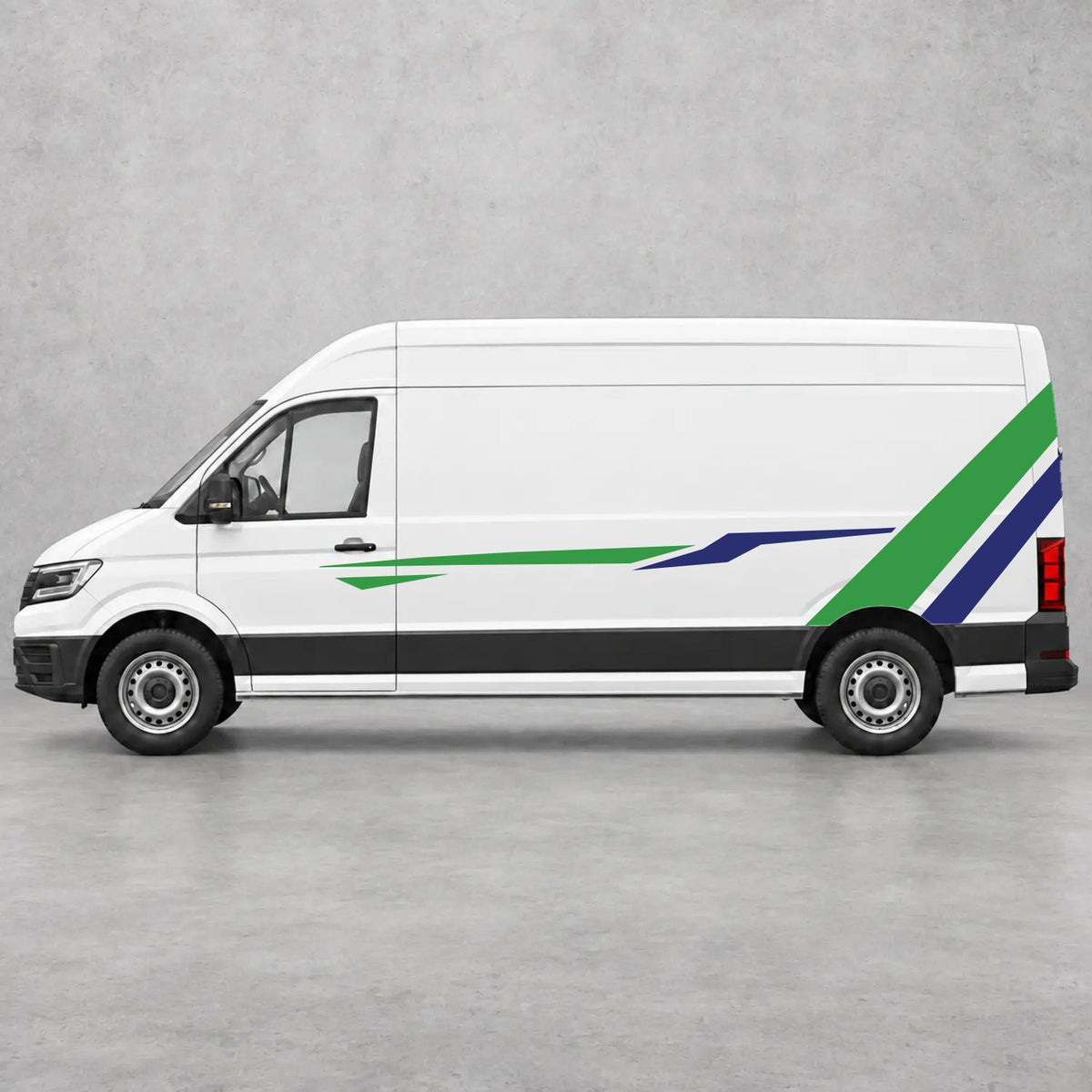 VW Crafter Bold Rear Diagonal Side Stripes in Green & Navy Blue