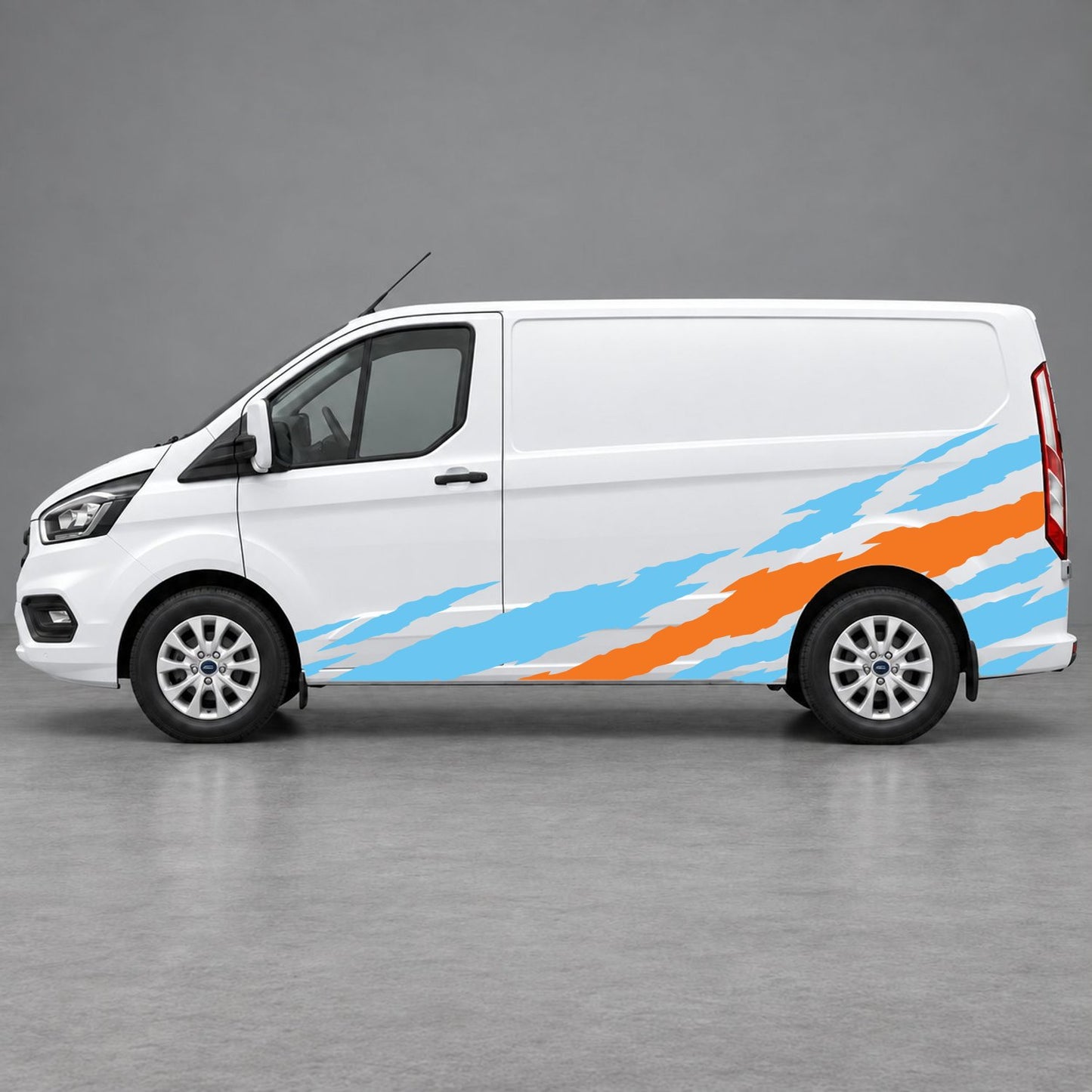 Ford Transit Custom Claw Scratch Side Graphics in Light Blue & Orange
