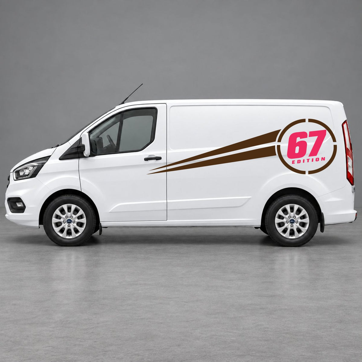 Ford Transit Custom Personalised Number Edition Side Stripes in Brown & Pink