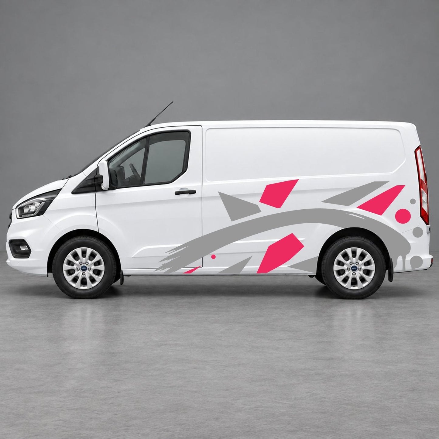 Ford Transit Custom Abstract Geometric Splash Side Graphics in Pink & Grey