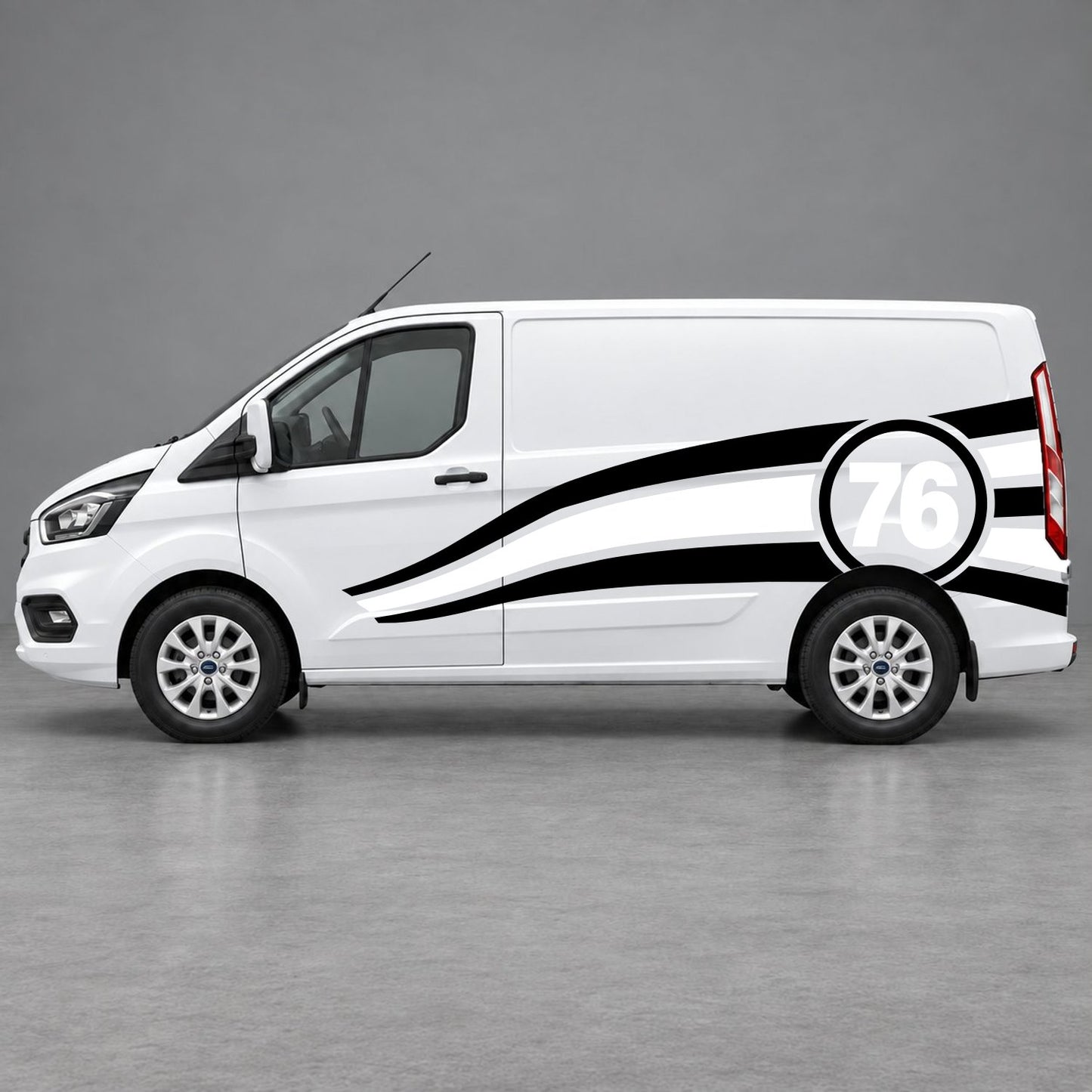 Ford Transit Custom Personalised Number 76 Racing Side Graphics in Black & White
