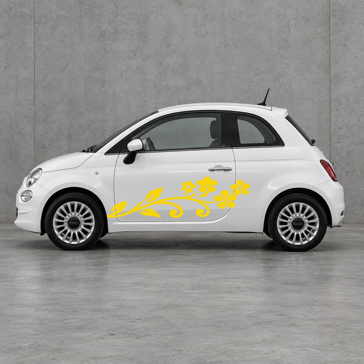 Fiat 500 Floral Vine Side Graphics Kit - Pair Supplied in Yellow